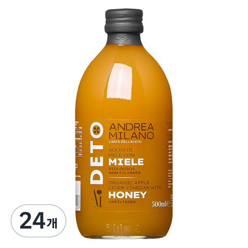 안드레아밀라노 유기농 사과 식초 위드허니, 24개, 500ml