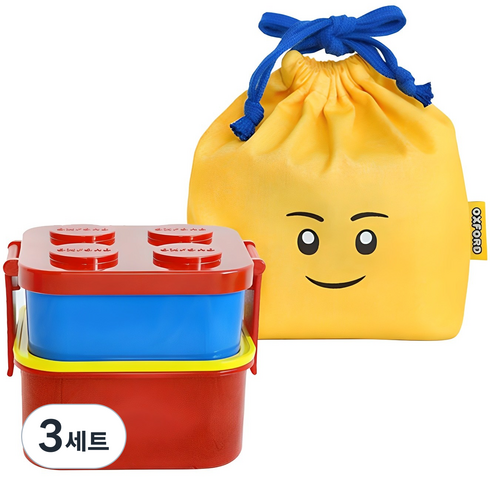 옥스포드 아동용 2단 런치박스 + 파우치, 레드 + 옐로우, 3세트