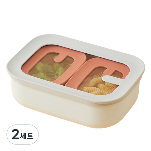 락앤락 듀얼네스팅 낮은 보관용기 오렌지 + 아이보리 세트, 2세트, 1.5L + 300ml(2P)