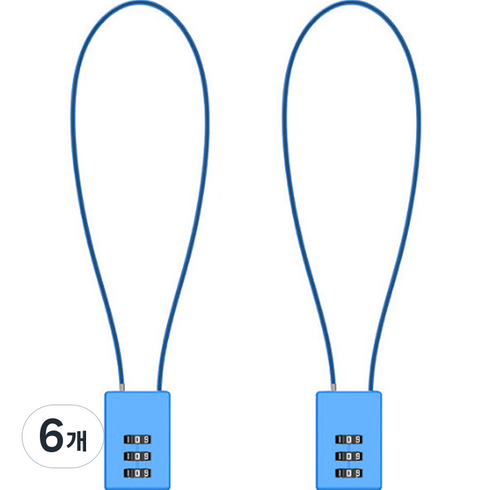 트래블큐브 스퀘어 스테인레스 코팅 롱케이블 3다이얼 자물쇠 블루 50cm, 6개