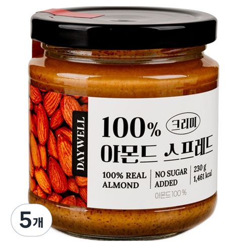 데이웰 100% 아몬드 스프레드 크리미, 230g, 5개