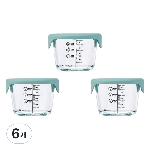 락앤락 리틀럽 디어 실리콘캡 원형 이유식 용기, 260ml, 스카이블루, 6개