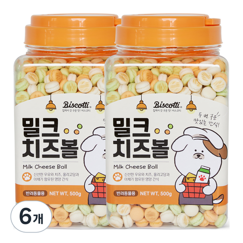 비스코티 반려동물 비스켓, 혼합맛(밀크/치즈), 500g, 6개