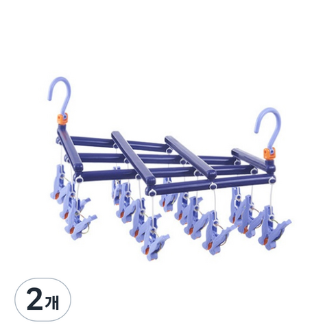 자바라 빨래 집게 건조대 퍼플 14p, 2개