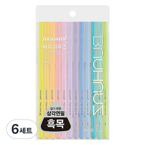 모나미 바우하우스 파스텔 삼각 연필 HB 12본, 혼합색상, 6세트