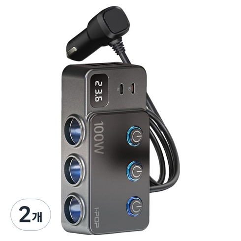 아이팝 카렉스 100W 차량용 스위치 멀티 USB 시거잭 PD C타입 고속 충전 소켓, 2개, 3구