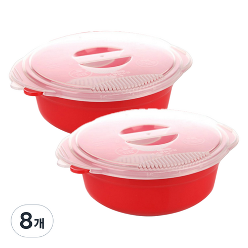 이지앤프리 전자레인지 라면 찜용기 1000ml 210 x 70 mm, 레드, 8개