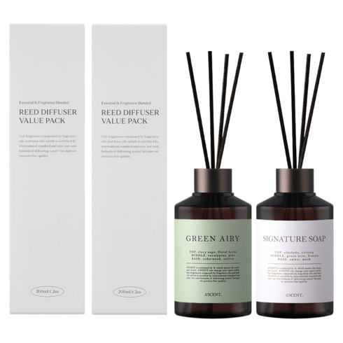 에이센트 퍼퓸드 디퓨저, 그린에어리 + 시그니처솝, 200ml, 4개