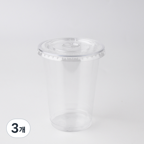 투고팩 PET 아이스컵 + 평뚜껑 타공형 세트, 300ml, 50개입, 3개