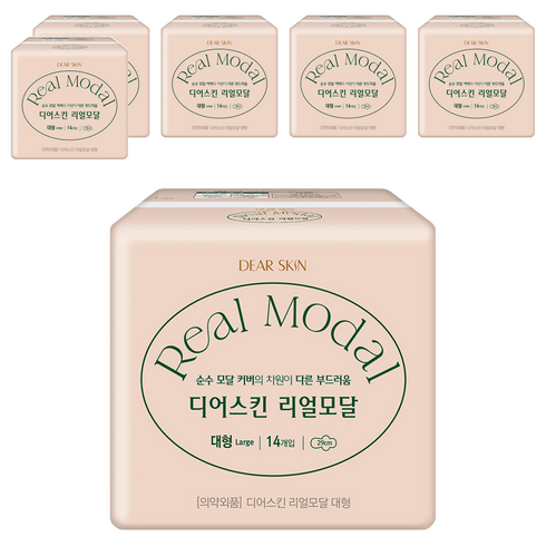 디어스킨 리얼모달 생리대 날개형, 대형, 14개입, 6개