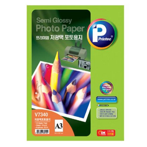 프린텍 프리미엄 저광택 포토용지 251g V7340, A3, 20개