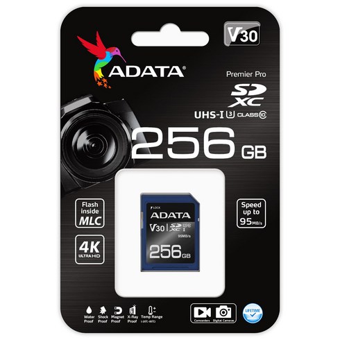에이데이타 SD 카드 V30 UHS-I U3 MLC + 어댑터, 256GB, 1개