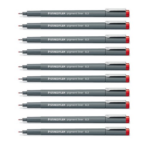 스테들러 피그먼트 라이너 308 칼라펜 0.3mm, 레드, 10개
