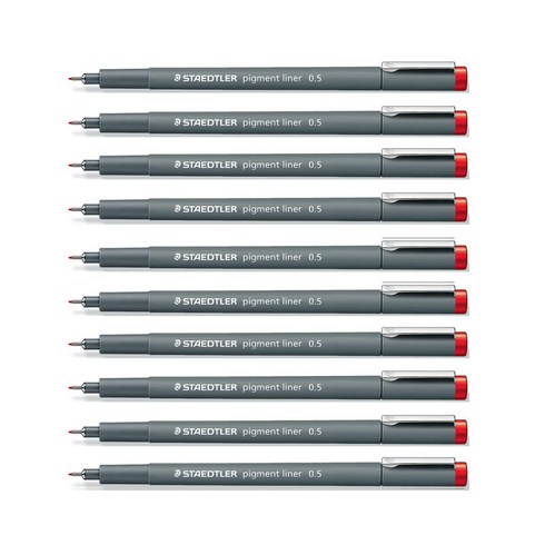 스테들러 피그먼트 라이너 308 칼라펜 0.5mm, 레드, 10개