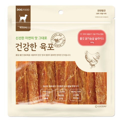굿데이 강아지 건강한 육포, 쫄깃 닭가슴살 슬라이스, 300g, 1개