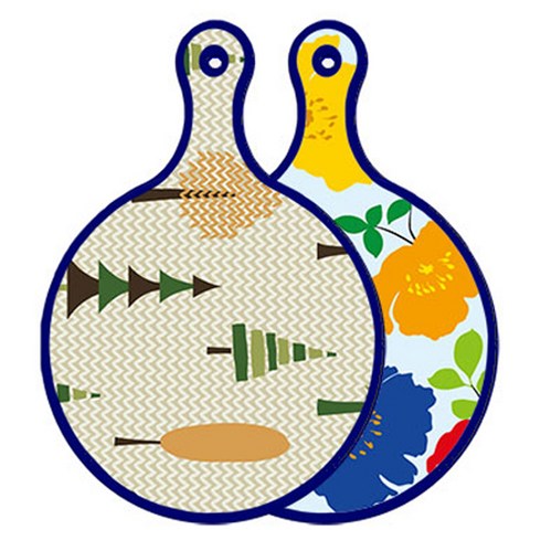 블루에디션 양면 원형 서빙 도마 숲패턴2, 국화블루옥색, 1개