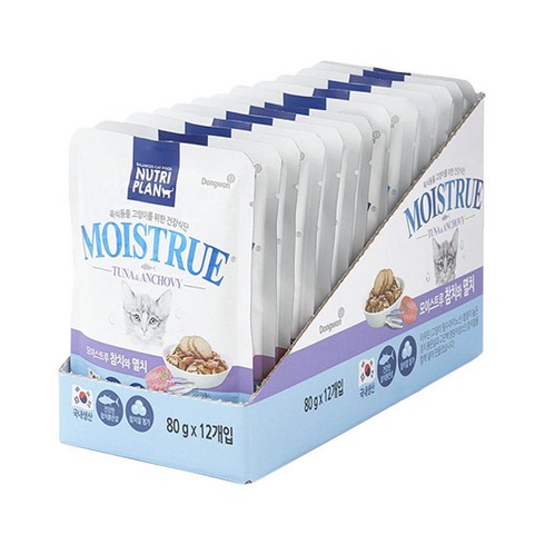동원뉴트리플랜 고양이 모이스트루 습식 간식, 혼합맛(참치/멸치), 80g, 12개