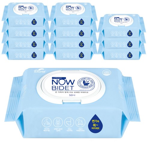블루나 나우비데 물티슈 캡형, 60g, 50매, 12개