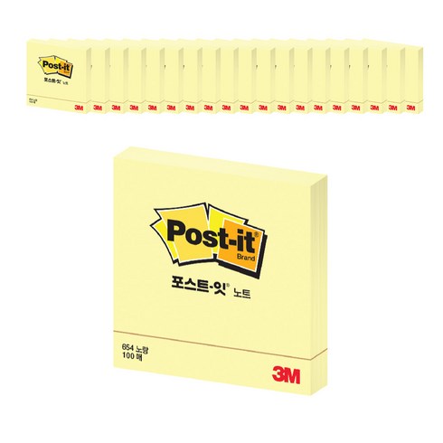 쓰리엠 포스트잇 슈퍼스티키 노트 654 76 x 76 mm, 노랑, 100매, 20개입