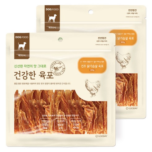 굿데이 강아지 건강한 육포, 건조 닭가슴살, 300g, 2개