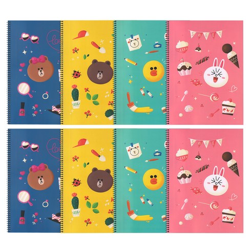 라인프렌즈 스프링 중고노트 4종, 브라운, 초코, 코니, 샐리, 2세트