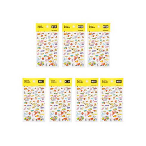 라인프렌즈 BT21 클리어 와르르 스티커, 옐로우, 7개입