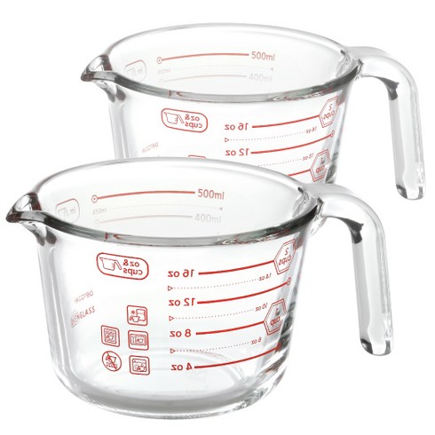 아이락 아이에코리아 수퍼오븐글라스 내열유리 멀티 계량컵 2p, 레드, 500ml, 2개