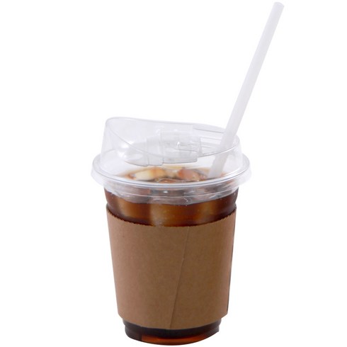 투명 PET 아이스컵 + 롱개폐 리드 + 컵홀더 + 빨대 세트, 420ml, 25세트, 1세트