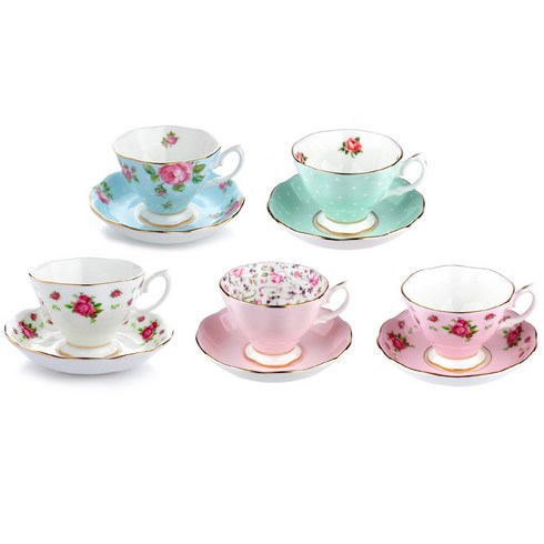 로얄알버트 뉴황실장미 커피잔 세트, POLKA BLUE+POSKA ROSE+ROSE CONFETTI+PINK+WHITE, 1세트