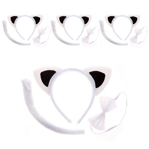파티공구 고양이 머리띠 파티용품 3종 세트, 화이트, 4개