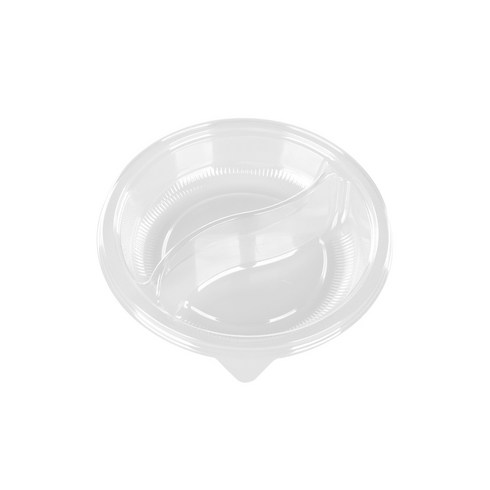 쿡앤락 원형 샐러드 찬 일회용 용기 2칸 투명 160 x 32 mm 몸통, 1개입, 150개