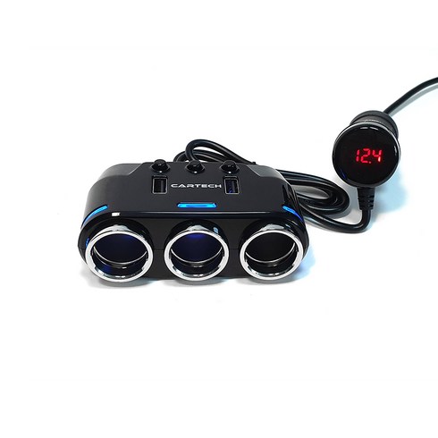 카테크 USB 2포트 볼트게이지 차량용 시거잭 3구 소캣, 1개