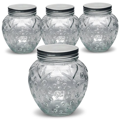 미르코리아 엠글라스 딸기 1000 유리 잼병, 1000ml, 4개