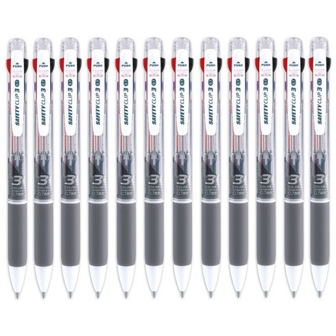 마이펜 세이프티클립 3색볼펜 0.7mm, 그레이, 12개