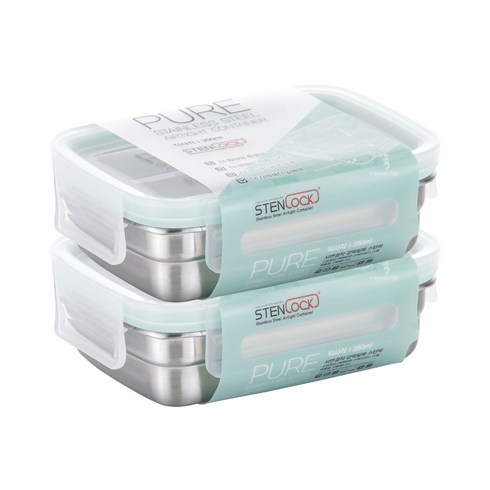스텐락 퓨어 밀폐용기 직사각 3호, 2개, 350ml