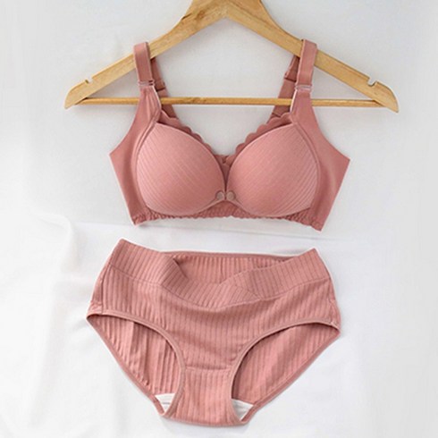 더블유비비 임산부용 면 플라워 단추 볼륨 브라 + 팬티 세트 WBI974