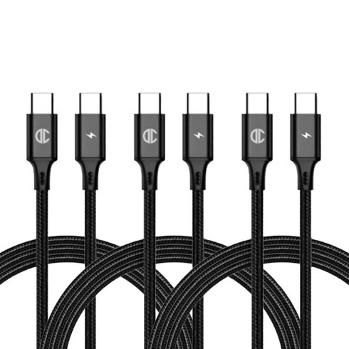 디씨네트워크 페브릭 C to C PD 고속 충전케이블 60W 3p, 3m, BLACK, 3개