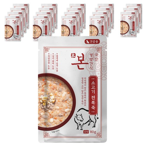 인터펫코리아 강아지 본 영양간식 죽, 혼합맛(소고기/전복), 80g, 20개