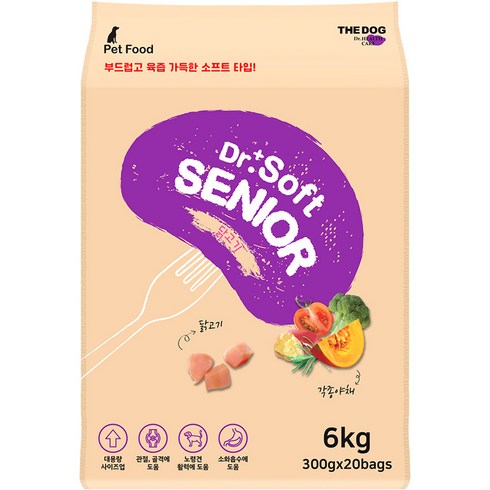 더독 시니어 강아지 닥터소프트 프리미엄 소프트사료, 닭, 6kg, 1개