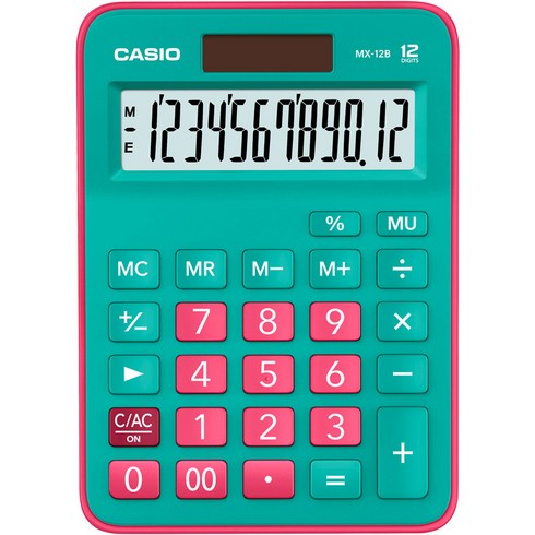 카시오 컬러계산기 MX-12B, 그린 + 레드, 1개
