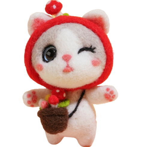 후니마켓 DIY 펠트 세트 고양이 43버섯 열쇠고리, 혼합색상, 1세트
