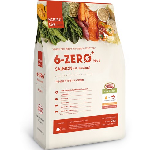 네츄럴랩 전연령 강아지 6 ZERO PLUS 1 유기농 건식사료, 연어, 2kg, 1개