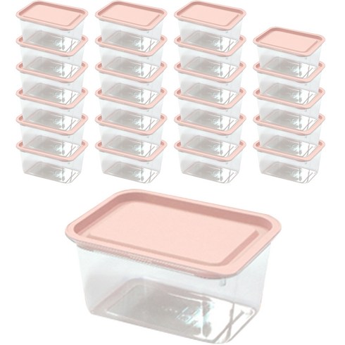 가쯔 심플쿡 냉동밥 도시락통 사각 전자렌지 용기 인디핑크, 24개, 600ml