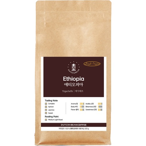 더치앤빈 에티오피아 예가체프 로스팅 원두커피, 500g, 프렌치프레스(굵음), 1개
