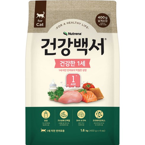 건강백서 고양이 기능성 사료, 연어, 1.6kg, 1개