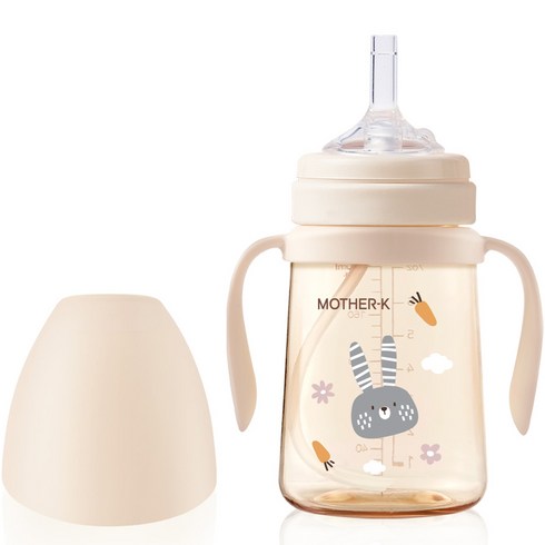 마더케이 유아용 베이직 PPSU 토끼 빨대컵, 200ml, 1개, 크림