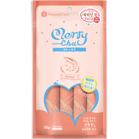 네츄럴코어 메리츄 고양이 간식, 참치 + 새우 혼합맛, 56g, 12개