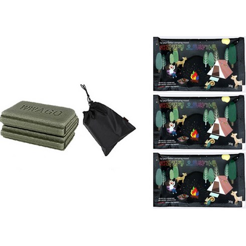 주원컴퍼니 초경량 휴대용접이식방석 + 불멍 오로라가루 30g 3p 세트, 밀리터리그린
