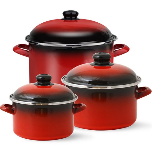 ELO 법랑 냄비 3종 세트, 레드, 곰솥 24cm + 깊은형 14cm + 깊은형 20cm, 1세트