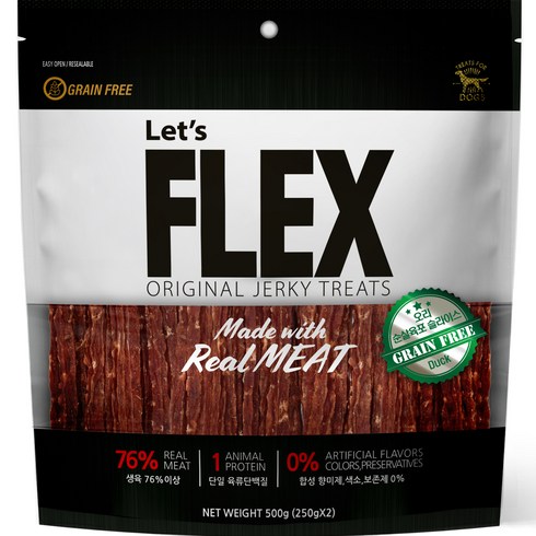 플렉스 강아지 건조 순살 육포 슬라이스 간식, 오리고기, 500g, 1개
